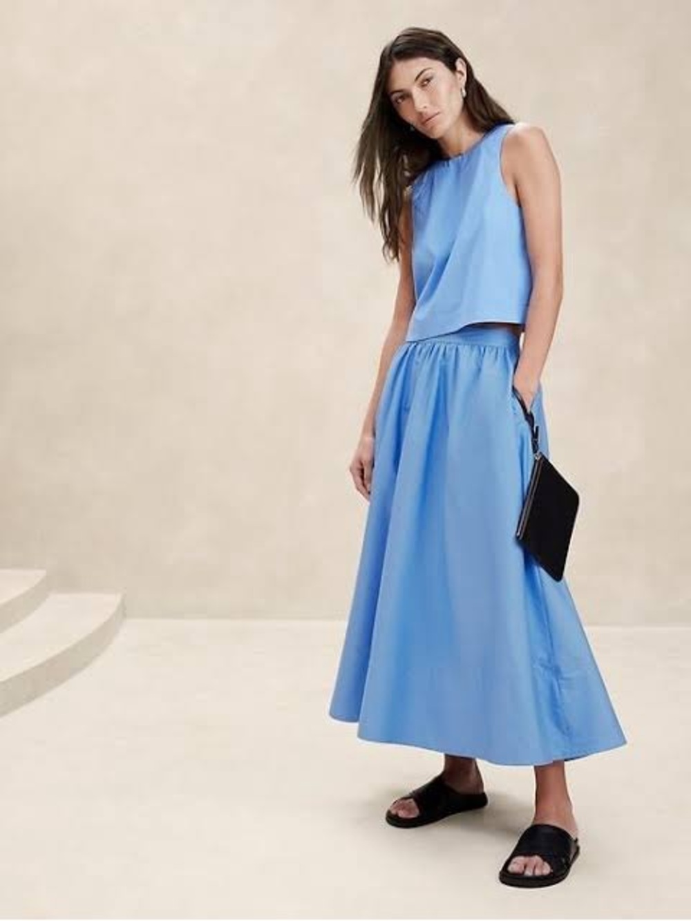 Banana Republic Sky Blue A-Line Midi Skirt